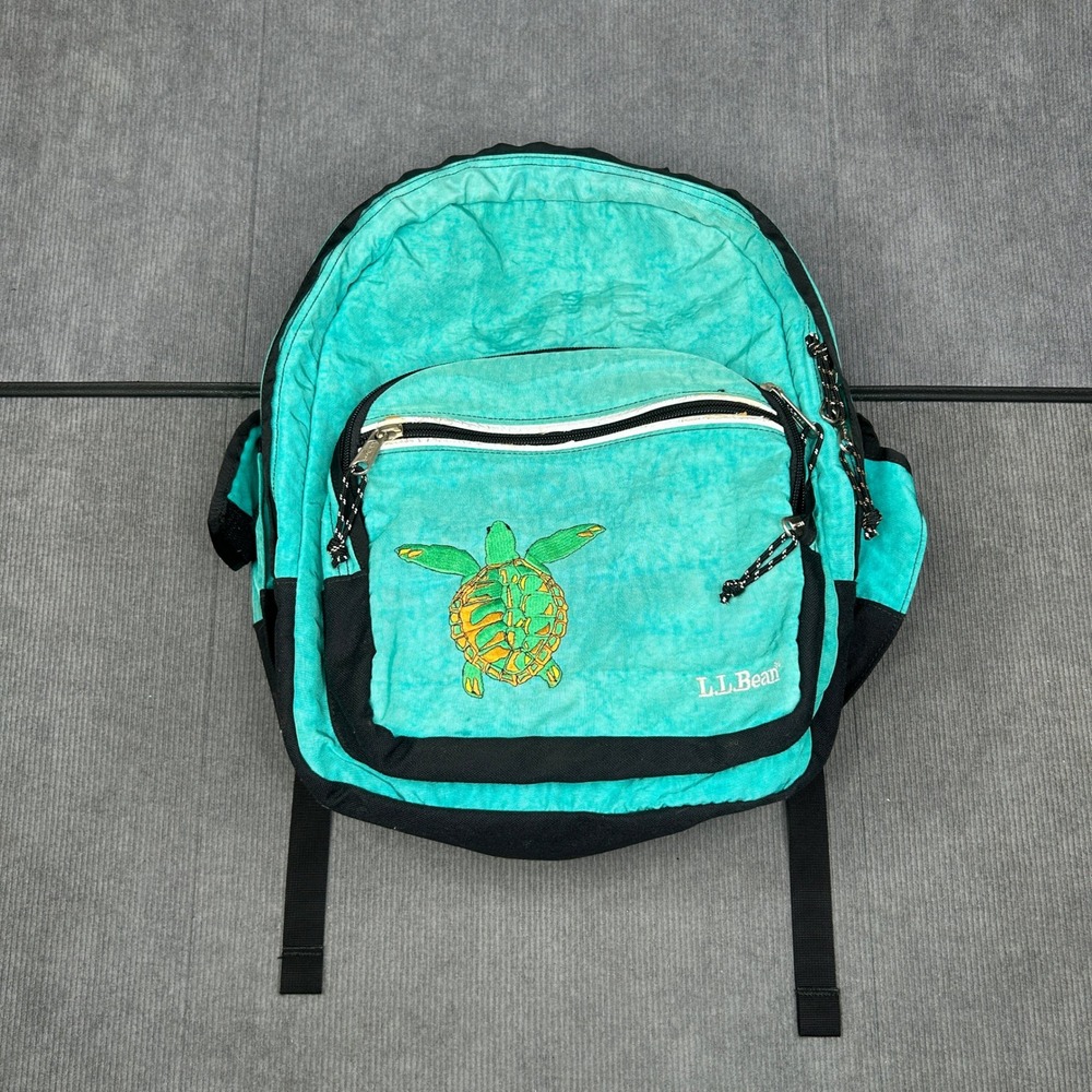 L.L. Bean Sea Turtle Backpack Teal Black Embroidered School Bag 0HN71 Vintage